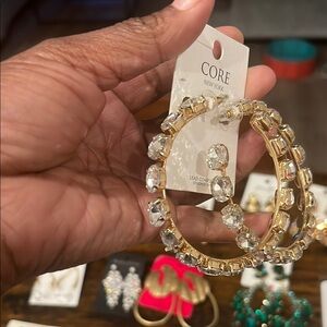 Gold Hoop Earrings with Clear Accents